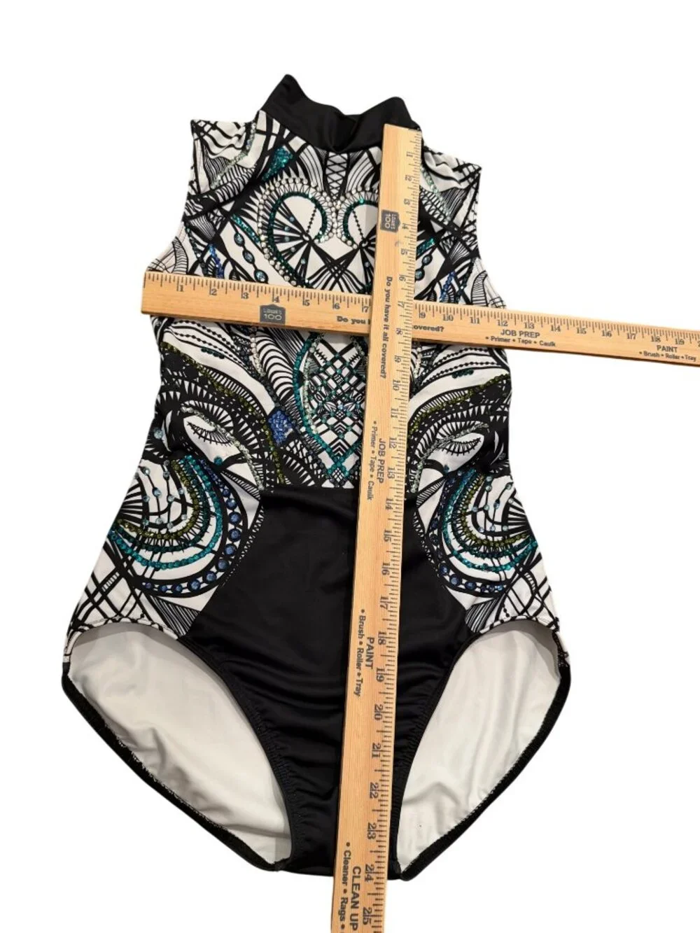 Balera Dance Leotard Child Large Black White Open Back Rhinestone Studded Costum